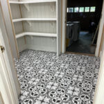 Tile floor and shelves